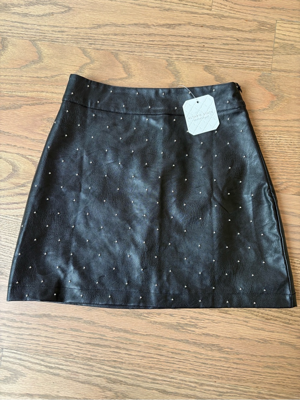 NWT Black Studded Faux Leather Mini Skirt. Size XXS (fits girls size 8-10)